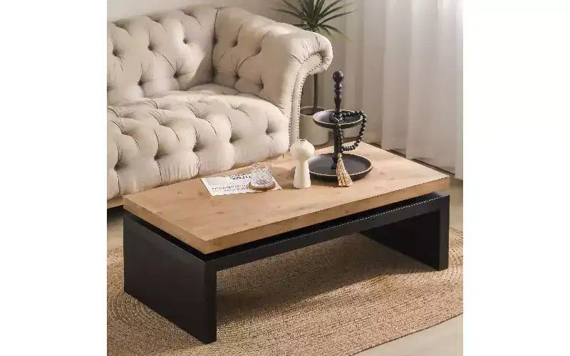 TUYOHW Modern Wooden Coffee Table with Floating-Top, Sleek Rectangular Center Table for Living Room, Industrial Sofa Table
