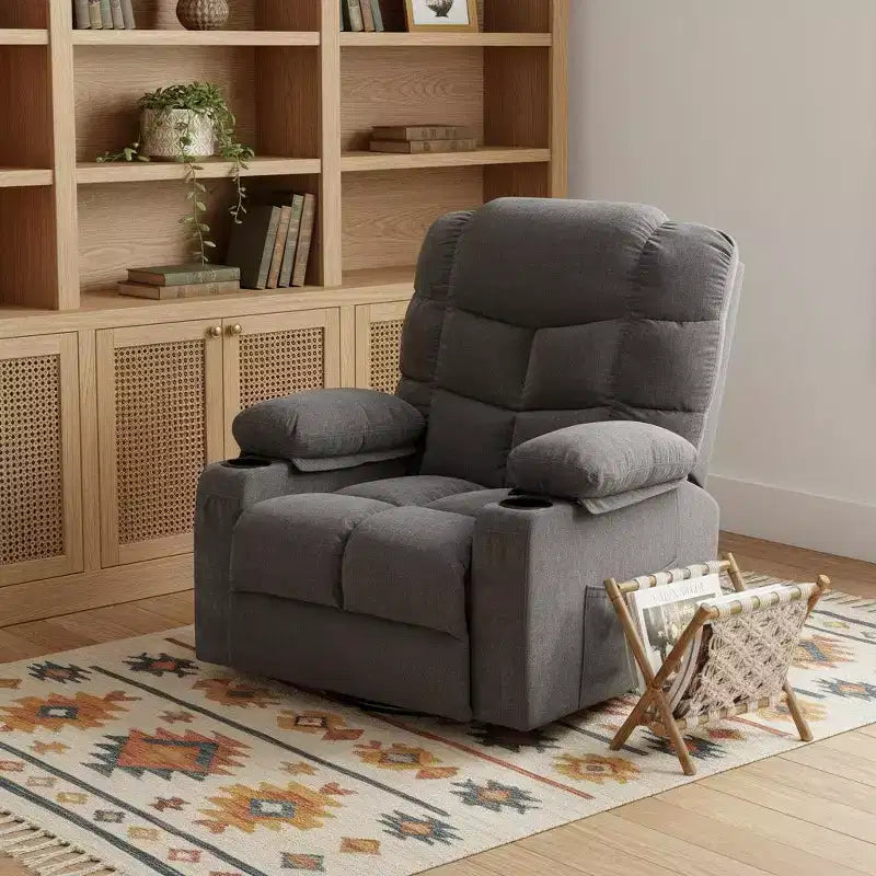 HomeRoots 37 Gray Faux Leather Heated Massage Lift Assist Recliner With USB