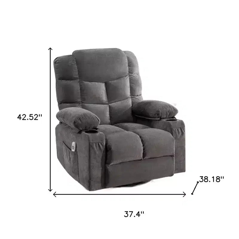 HomeRoots 37 Gray Faux Leather Heated Massage Lift Assist Recliner With USB