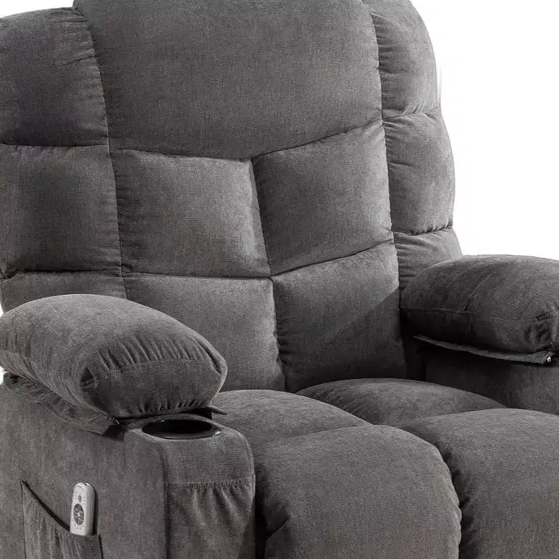 HomeRoots 37 Gray Faux Leather Heated Massage Lift Assist Recliner With USB