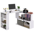 Rotating L Shaped Computer Desk with Shelves Space Saving Corner Desk with Storage