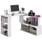 Rotating L Shaped Computer Desk with Shelves Space Saving Corner Desk with Storage