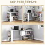Rotating L Shaped Computer Desk with Shelves Space Saving Corner Desk with Storage