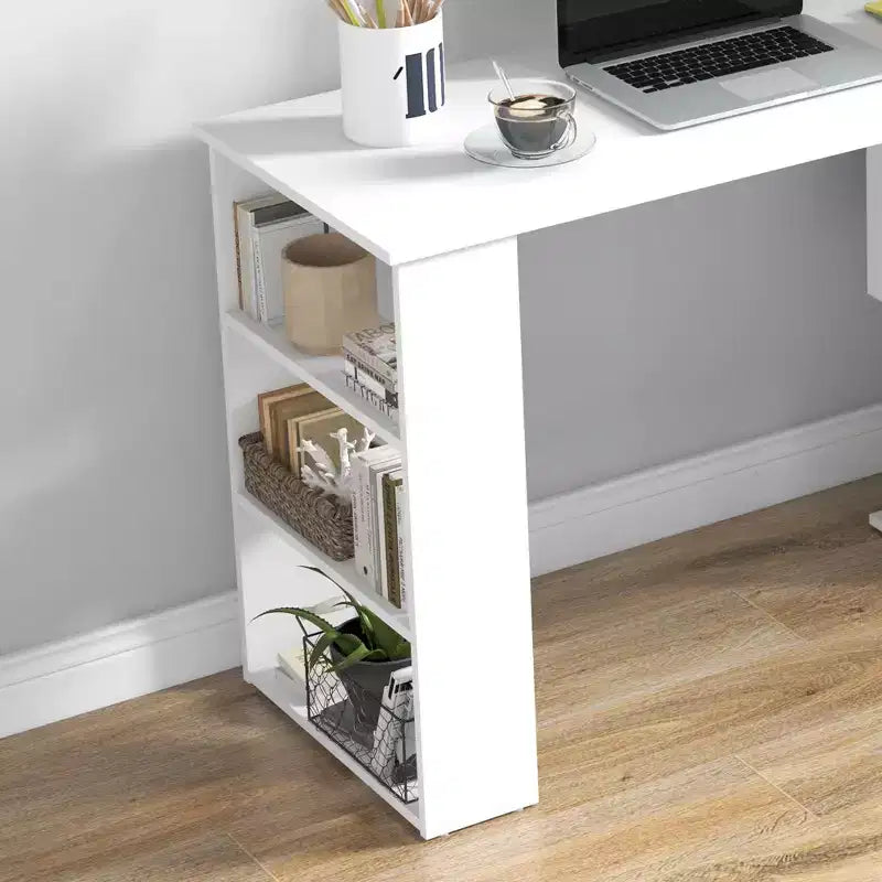 Rotating L Shaped Computer Desk with Shelves Space Saving Corner Desk with Storage
