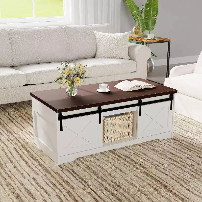 Elegant Smooth Slow Motion Lift-Top Coffee Table | Hidden Storage & Removable Shelf, Rustic Farmhouse Wood-Metal Design, Easy Assembly