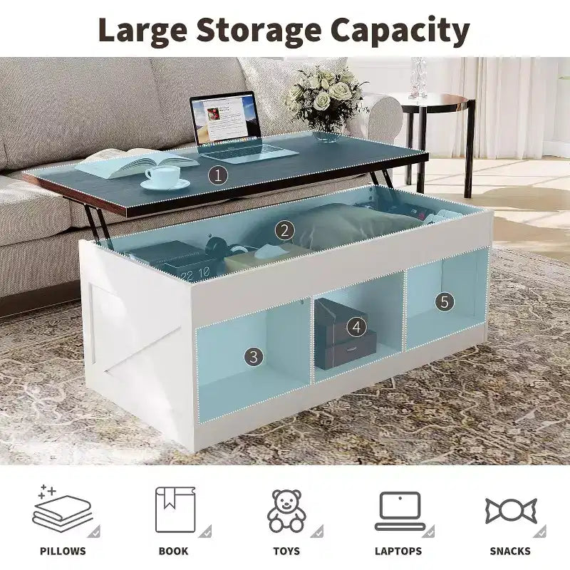 Elegant Smooth Slow Motion Lift-Top Coffee Table | Hidden Storage & Removable Shelf, Rustic Farmhouse Wood-Metal Design, Easy Assembly