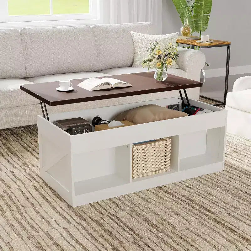 Elegant Smooth Slow Motion Lift-Top Coffee Table | Hidden Storage & Removable Shelf, Rustic Farmhouse Wood-Metal Design, Easy Assembly