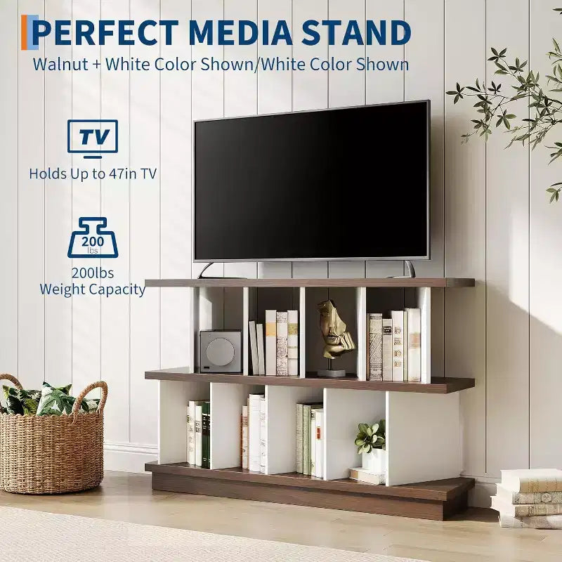 8 Cube Low Bookshelf Bookcase - Wooden TV Stand Cabinets with Removable Back Panels, Modern Home Display Storage Rack for Living Room, Bedroom