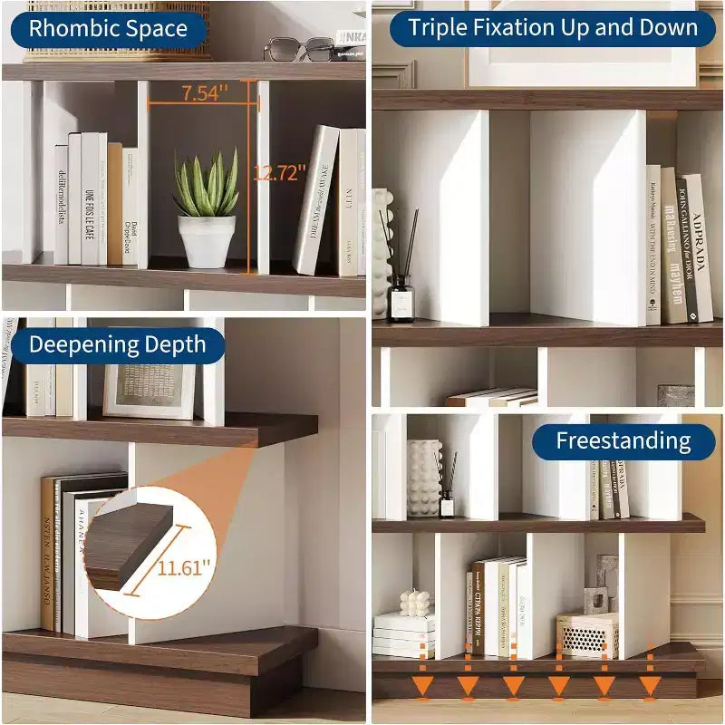 8 Cube Low Bookshelf Bookcase - Wooden TV Stand Cabinets with Removable Back Panels, Modern Home Display Storage Rack for Living Room, Bedroom