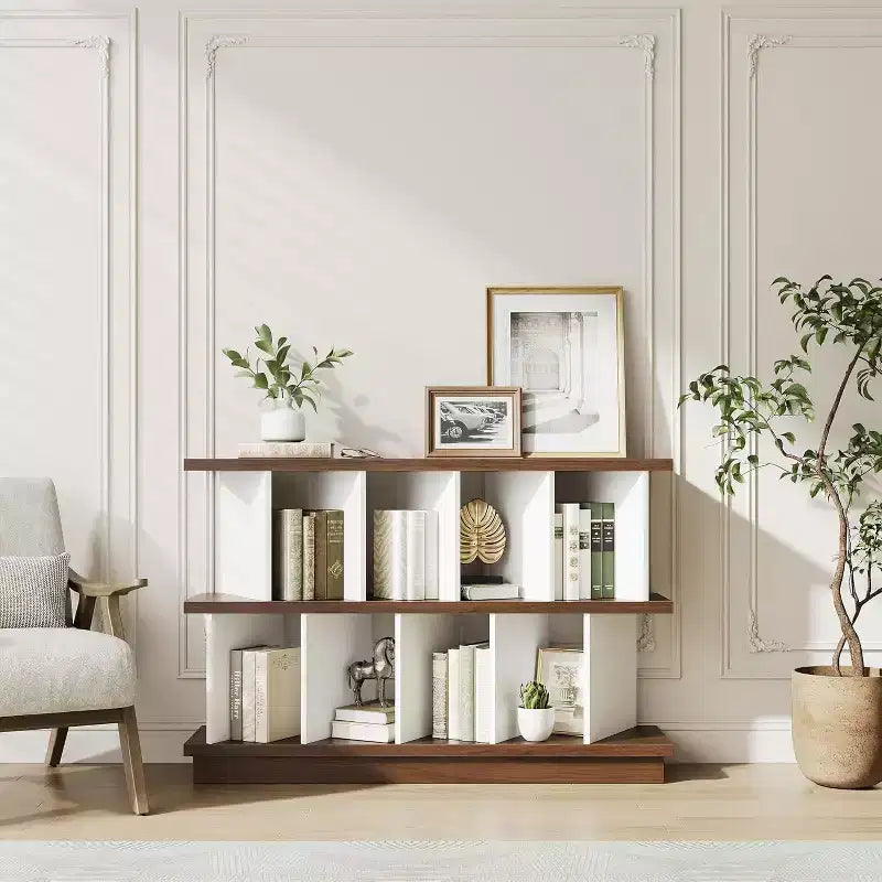 8 Cube Low Bookshelf Bookcase - Wooden TV Stand Cabinets with Removable Back Panels, Modern Home Display Storage Rack for Living Room, Bedroom