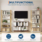 8 Cube Low Bookshelf Bookcase - Wooden TV Stand Cabinets with Removable Back Panels, Modern Home Display Storage Rack for Living Room, Bedroom