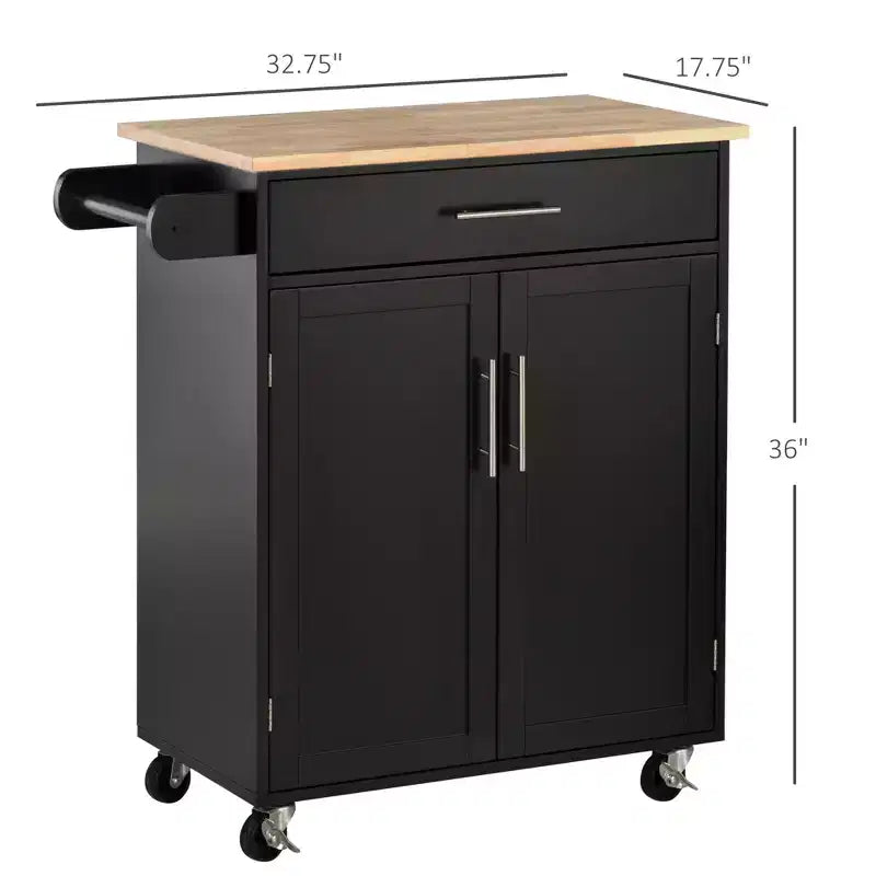 FAMYYT Isola da cucina in impiallacciato in gomma nera, 142 cm, con ripiano regolabile, mensole a 1 anta, 4 ruote con cassetti profondi