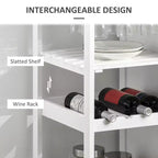 FAMYYT White Bamboo Wood Top 19 in. Kitchen Island with 4-bottle Wine Rack, Bar Cart with Stemware Holder, Drawer and Cabinet