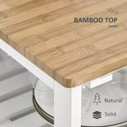 FAMYYT White Bamboo Wood Top 19 in. Kitchen Island with 4-bottle Wine Rack, Bar Cart with Stemware Holder, Drawer and Cabinet