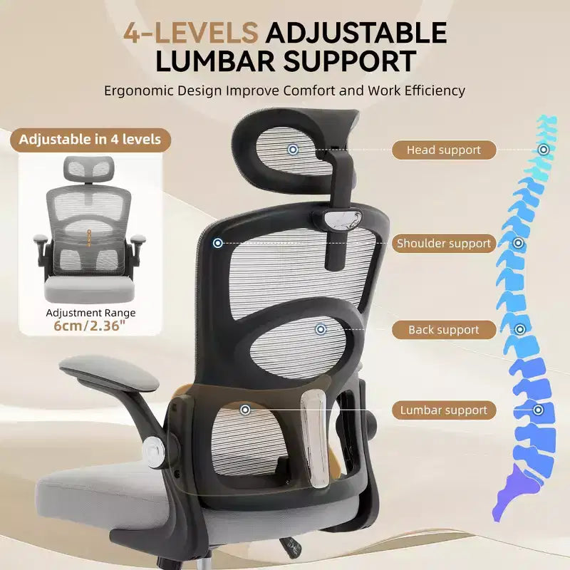 Sedia da Ufficio Ergonomica - Sedia da Scrivania Alta in Rete con Poggiatesta Regolabile e Ruote - Sedia Girevole da Lavoro per Casa/Ufficio/Sala Giochi