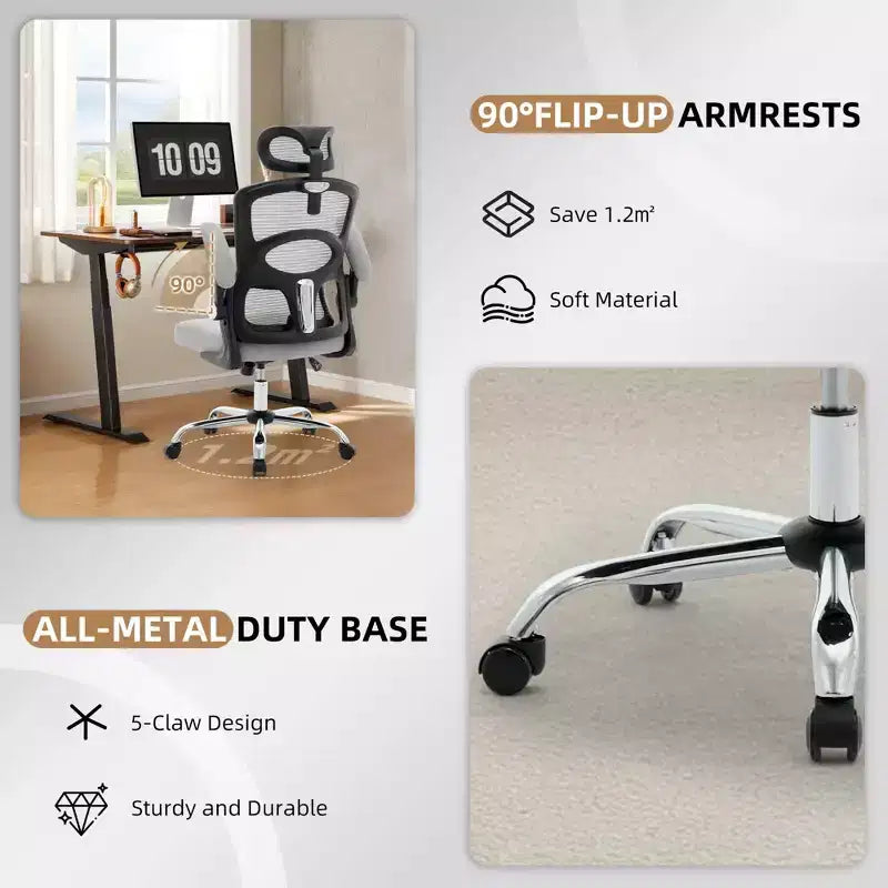 Sedia da Ufficio Ergonomica - Sedia da Scrivania Alta in Rete con Poggiatesta Regolabile e Ruote - Sedia Girevole da Lavoro per Casa/Ufficio/Sala Giochi
