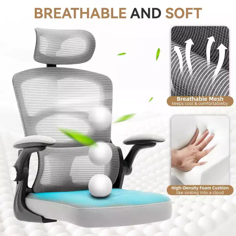 Sedia da Ufficio Ergonomica - Sedia da Scrivania Alta in Rete con Poggiatesta Regolabile e Ruote - Sedia Girevole da Lavoro per Casa/Ufficio/Sala Giochi