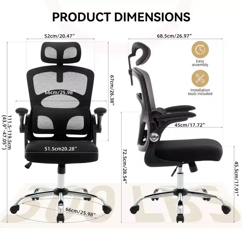 Sedia da Ufficio Ergonomica - Sedia da Scrivania Alta in Rete con Poggiatesta Regolabile e Ruote - Sedia Girevole da Lavoro per Casa/Ufficio/Sala Giochi