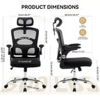 Sedia da Ufficio Ergonomica - Sedia da Scrivania Alta in Rete con Poggiatesta Regolabile e Ruote - Sedia Girevole da Lavoro per Casa/Ufficio/Sala Giochi