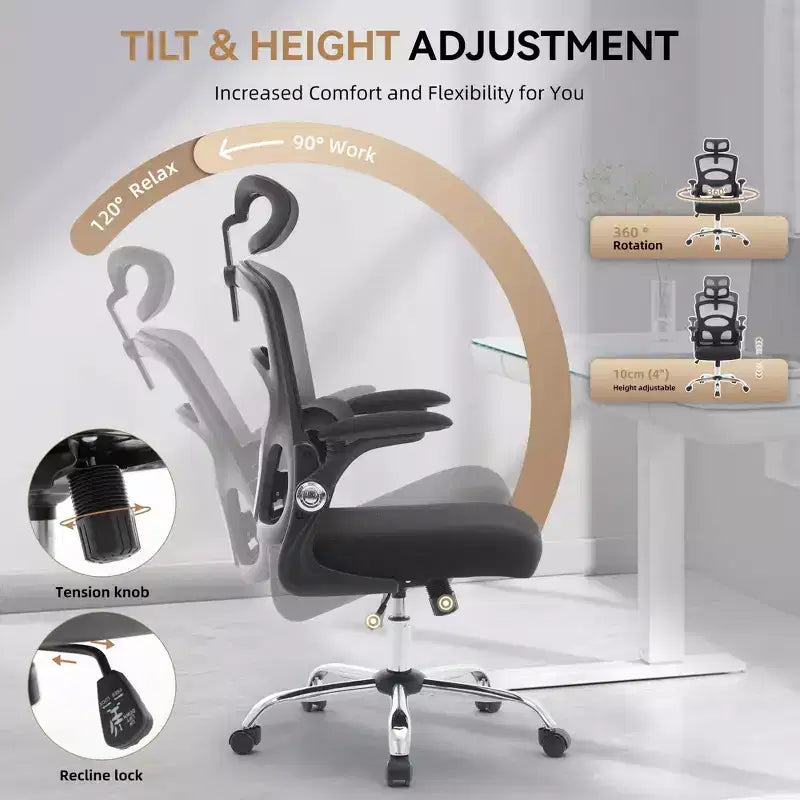 Sedia da Ufficio Ergonomica - Sedia da Scrivania Alta in Rete con Poggiatesta Regolabile e Ruote - Sedia Girevole da Lavoro per Casa/Ufficio/Sala Giochi