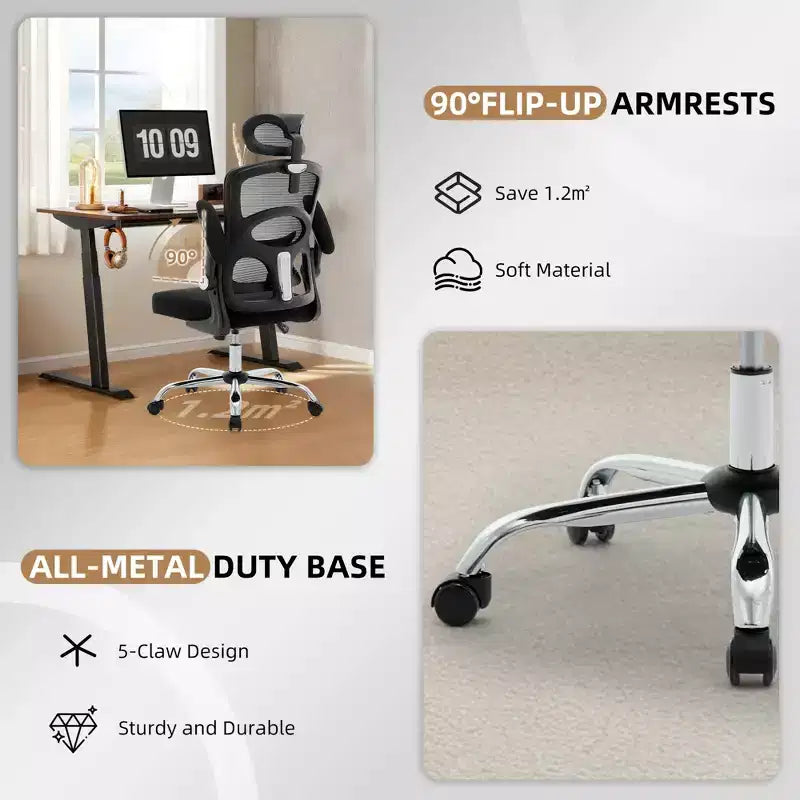 Sedia da Ufficio Ergonomica - Sedia da Scrivania Alta in Rete con Poggiatesta Regolabile e Ruote - Sedia Girevole da Lavoro per Casa/Ufficio/Sala Giochi