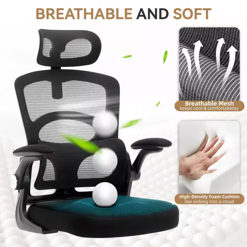 Sedia da Ufficio Ergonomica - Sedia da Scrivania Alta in Rete con Poggiatesta Regolabile e Ruote - Sedia Girevole da Lavoro per Casa/Ufficio/Sala Giochi