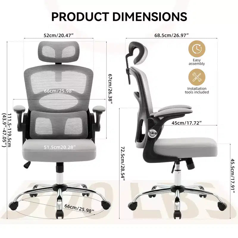 Sedia da Ufficio Ergonomica - Sedia da Scrivania Alta in Rete con Poggiatesta Regolabile e Ruote - Sedia Girevole da Lavoro per Casa/Ufficio/Sala Giochi