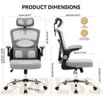 Sedia da Ufficio Ergonomica - Sedia da Scrivania Alta in Rete con Poggiatesta Regolabile e Ruote - Sedia Girevole da Lavoro per Casa/Ufficio/Sala Giochi