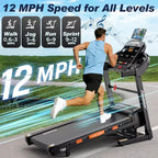 Tapis roulant da 5.0HP con inclinazione del 20%, macchina da corsa pieghevole per la casa con capacità di 400 libbre, velocità massima 12 MPH, 105 programmi, assorbimento degli urti