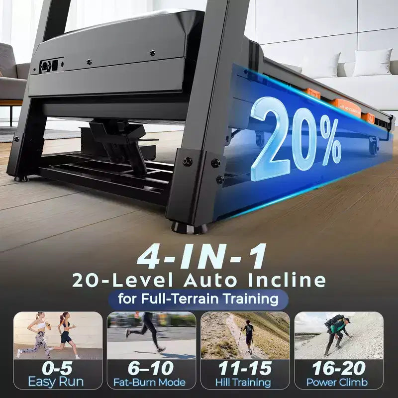 Tapis roulant da 5.0HP con inclinazione del 20%, macchina da corsa pieghevole per la casa con capacità di 400 libbre, velocità massima 12 MPH, 105 programmi, assorbimento degli urti