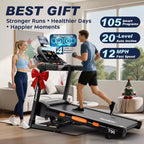 Tapis roulant da 5.0HP con inclinazione del 20%, macchina da corsa pieghevole per la casa con capacità di 400 libbre, velocità massima 12 MPH, 105 programmi, assorbimento degli urti