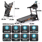 Tapis roulant da 5.0HP con inclinazione del 20%, macchina da corsa pieghevole per la casa con capacità di 400 libbre, velocità massima 12 MPH, 105 programmi, assorbimento degli urti