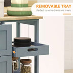 FAMYYT Gray Rubber Wood Top 14.5 in. Kitchen Island with 3-Drawers, 1 Serving Tray and 2 Slatted Shelves