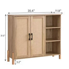 Mid-Century Storage Cabinet with Rattan Doors, Adjustable Shelves, Open Shelves, Boho Accent Cabinet for Living Room, Entryway - Panipeachy