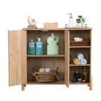 Mid-Century Storage Cabinet with Rattan Doors, Adjustable Shelves, Open Shelves, Boho Accent Cabinet for Living Room, Entryway - Panipeachy
