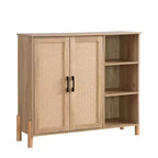 Mid-Century Storage Cabinet with Rattan Doors, Adjustable Shelves, Open Shelves, Boho Accent Cabinet for Living Room, Entryway - Panipeachy