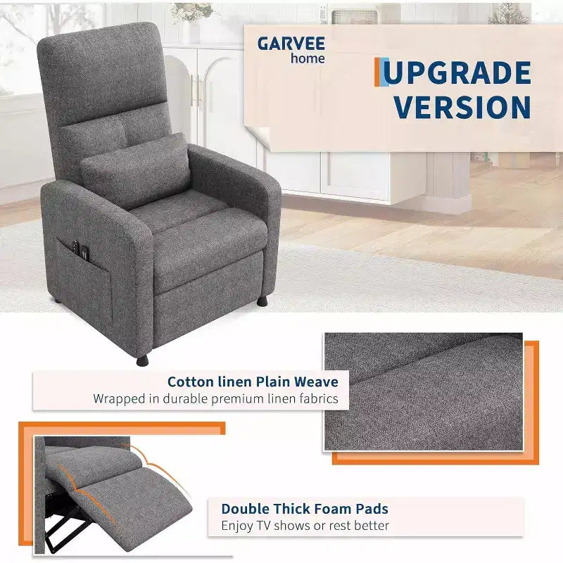 Recliner Chair, Adjustable Recliner Ergonomic Overstuffed Single Sofa, Tall Back, Padded Seat, 2 Side Pockets, Home Theater Seating for Living Room