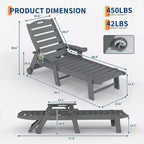 5-Position Patio Lounge Chair for Outside, HDPE Chaise Lounge Outdoor with Cup Holder, Resin Pool Lounger Chair with Rolling Wheels