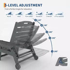 5-Position Patio Lounge Chair for Outside, HDPE Chaise Lounge Outdoor with Cup Holder, Resin Pool Lounger Chair with Rolling Wheels