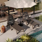 5-Position Patio Lounge Chair for Outside, HDPE Chaise Lounge Outdoor with Cup Holder, Resin Pool Lounger Chair with Rolling Wheels