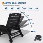 5-Position Patio Lounge Chair for Outside, HDPE Chaise Lounge Outdoor with Cup Holder, Resin Pool Lounger Chair with Rolling Wheels