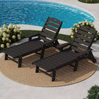5-Position Patio Lounge Chair for Outside, HDPE Chaise Lounge Outdoor with Cup Holder, Resin Pool Lounger Chair with Rolling Wheels