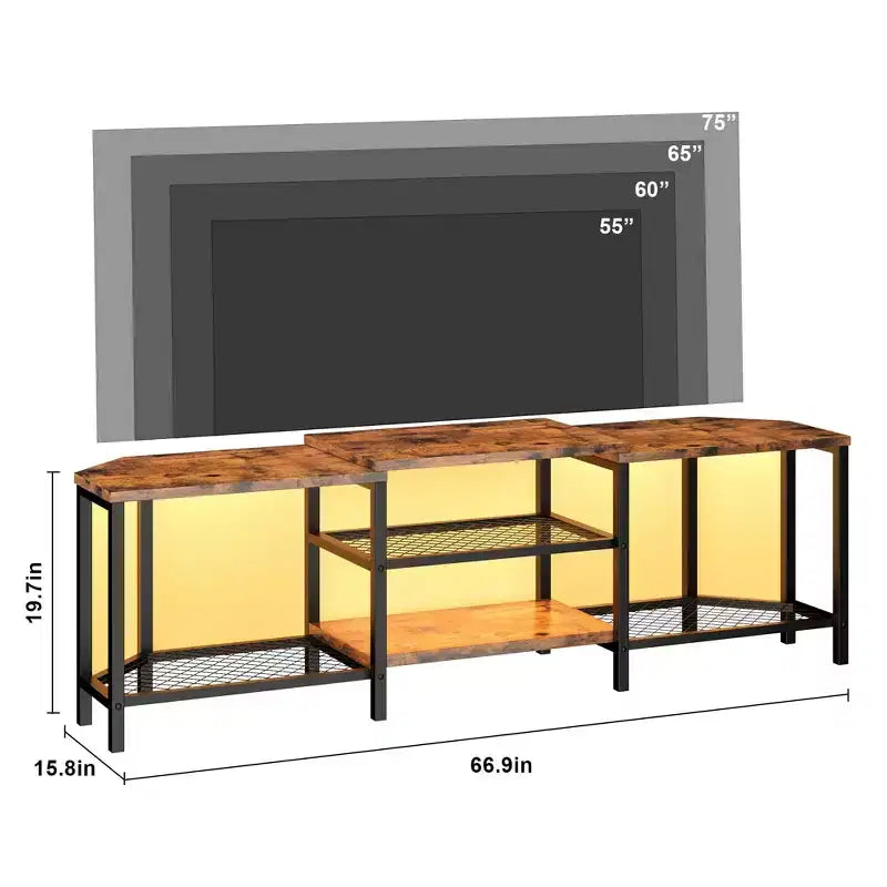 LED TV Stand for TVs Up to 75 Inch, 67 Inch Entertainment Center with Power Outlets, Open Storage Shelves, TV Console Table