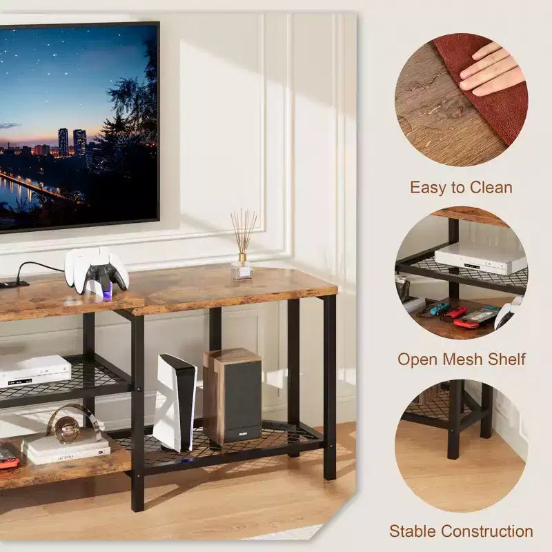LED TV Stand for TVs Up to 75 Inch, 67 Inch Entertainment Center with Power Outlets, Open Storage Shelves, TV Console Table