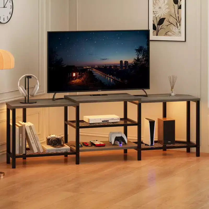 LED TV Stand for TVs Up to 75 Inch, 67 Inch Entertainment Center with Power Outlets, Open Storage Shelves, TV Console Table