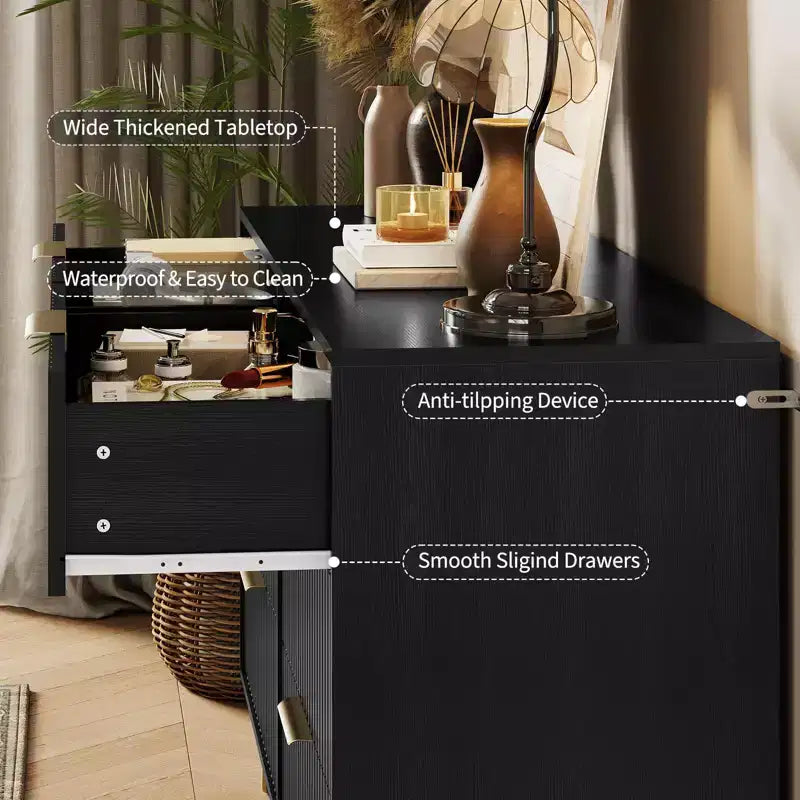 COZONY Fluted Dresser with 6 Drawers, 47 Wide Modern Chest with Metal Handles for Bedroom & Living Room