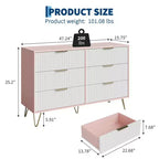 COZONY Fluted Dresser with 6 Drawers, 47 Wide Modern Chest with Metal Handles for Bedroom & Living Room