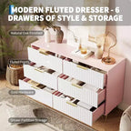 COZONY Fluted Dresser with 6 Drawers, 47 Wide Modern Chest with Metal Handles for Bedroom & Living Room