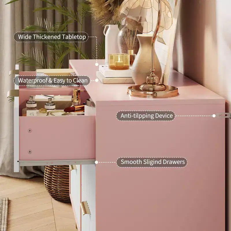 COZONY Fluted Dresser with 6 Drawers, 47 Wide Modern Chest with Metal Handles for Bedroom & Living Room