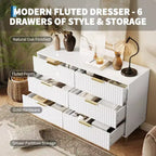 COZONY Fluted Dresser with 6 Drawers, 47 Wide Modern Chest with Metal Handles for Bedroom & Living Room